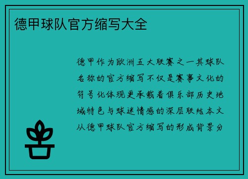 德甲球队官方缩写大全